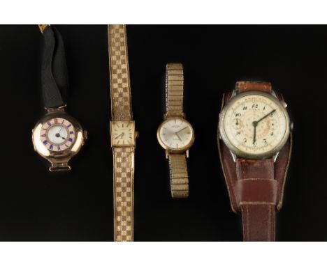 A COLLECTION OF WATCHES, comprising a lady's 9ct gold bracelet watch by Tissot, a fob watch, later adapted as a wristwatch, w