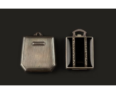 TWO PENDANT/TRAVEL WATCHES, the first of hinged reeded form, with square dial signed Eterna, case stamped 'Brevet', numbered 