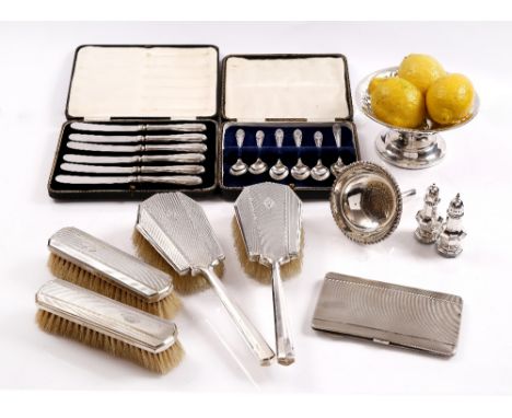 A SILVER WINE FUNNEL, with gadrooned border, London 1978, 4 oz; a silver cigarette case with engine turned decoration, Birmin