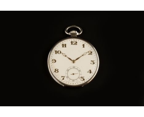 AN 18CT GOLD AND ENAMEL OPEN FACE POCKET WATCH AND CHAIN, the circular cream dial with gilt Arabic numerals and subsidiary se