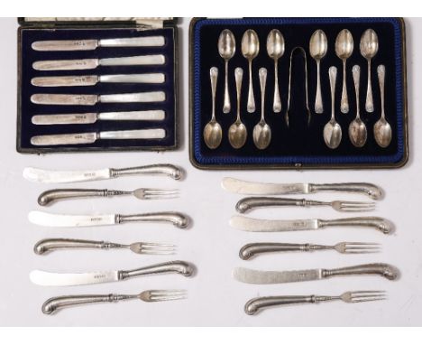 A SET OF SIX LATE VICTORIAN SILVER DESSERT KNIVES AND FORKS, by Harrison Brothers & Howson, Sheffield 1892, 19oz all in; a se