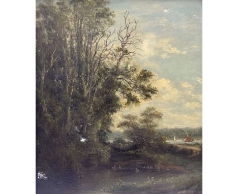 John Moore of Ipswich (British 1820-1902): The Duckling Pond 'Club Sketch', oil on canvas signed and dated '82, signed and in