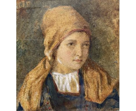 Attrib. William Henry Hunt (British 1790-1864): Girl in a Bonnet, watercolour unsigned 14cm x 13cm