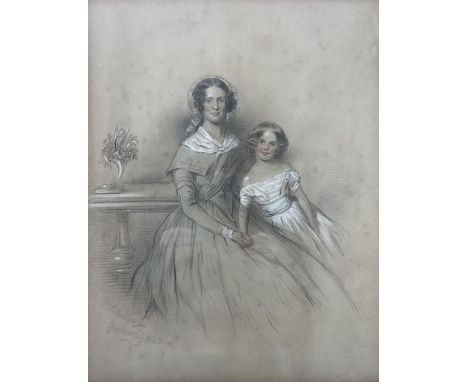 Georges Woodley (British 19th Century): Portrait of a Mother and Child, watercolour and pencil signed and dated 1840, 46cm x 