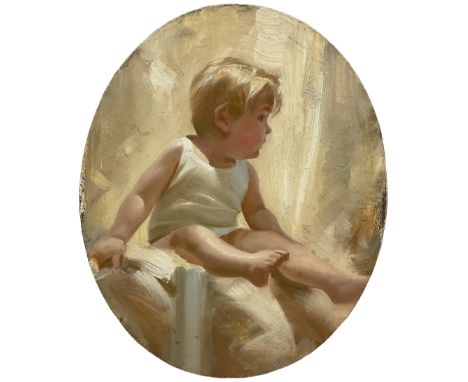 John Richard Townsend (British 1930-): Portrait of a Baby Seated, oil on canvas unsigned 33cm x 27cm