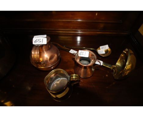 Brass ladle, spoon, jug, copper jug etc