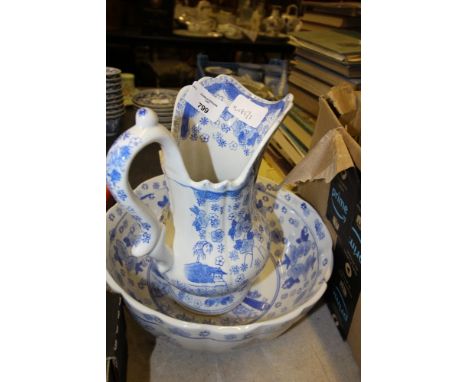 Chinese export blue and white jug and basin