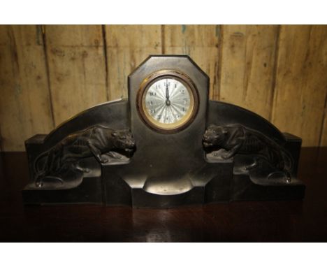 1930's German cast-metal Jaguar decorated mantel clock