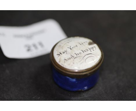 18th Century bilston enamel patchbox with motto "may you live and be happy"
