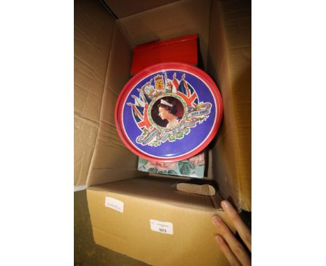 Box of vintage tins