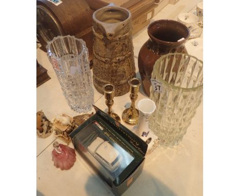 Collection of mixed ceramics and glassware including Russian Lomonosov ceramic wren