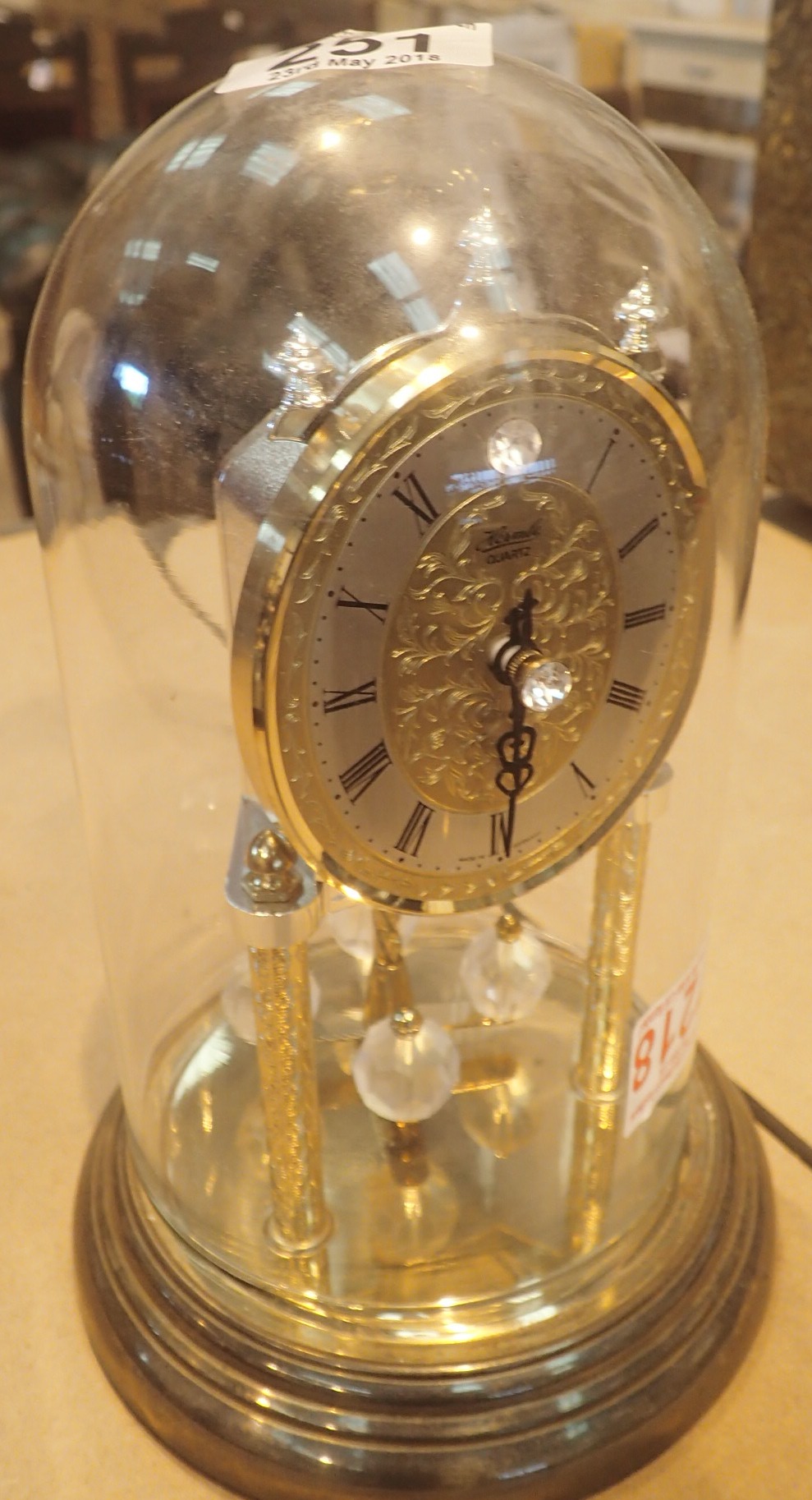 Glass dome Hermle anniversary clock