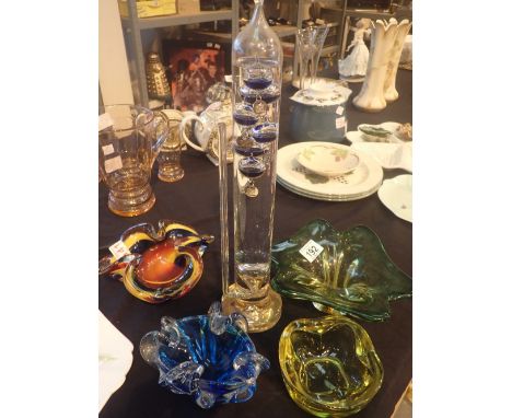 Mixed glass including coloured and an Archimedian thermometer