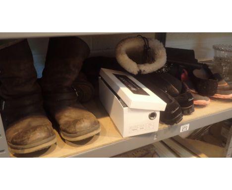 Shelf of assorted ladies shoes and boots including Ugg 