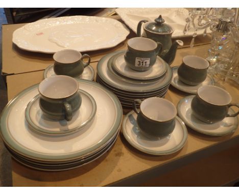 Denby Regency green dinnerware including teapot  CONDITION REPORT: No chips or cracks, all first qualtity though some cutlery