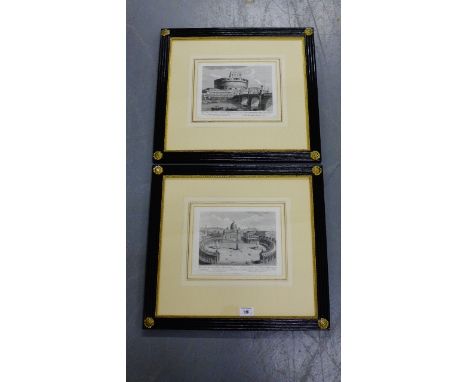 A companion pair of historical architectural prints to include The Vatican and another, each well framed in black painted and