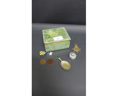 Green hardstone rectangular box containing a WWI Star medal awarded to Pte J. Boyd of the Gordon Highlanders together with a 