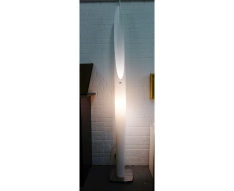 A contemporary designed white perplex / acrylic floor standing lamp, on a brushed steel base,  250cm high