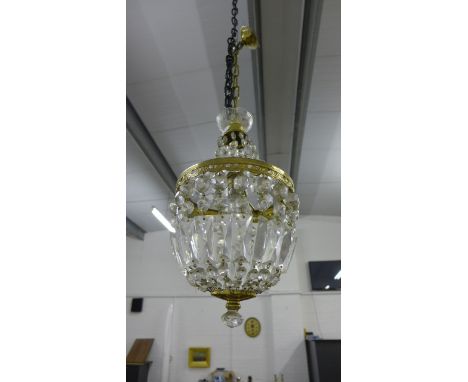 A pair of brass mounted and cut glass basket chandelier light fittings (2)  