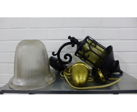 A contemporary cast metal exterior light fitting together with a rise and fall light fitting. (2)