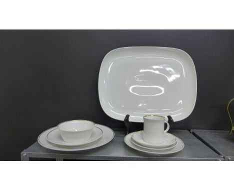 Rosenthal white glazed and gilt edged dinner service together with matching coffee cups and a similar rectangular serving dis