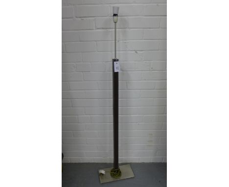 A contemporary brushed aluminium and brown leather standard lamp 
