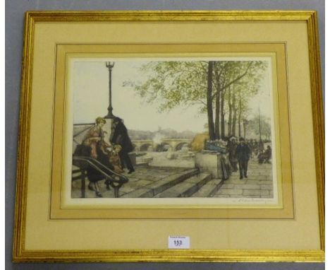 A gilt framed print of a Bridge Over The Sienne, Paris 40 x 30cm