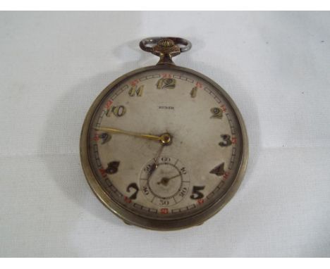 A 1940's Huber chronograph pocket watch, Arabic numerals to the dial Est £50 - £60