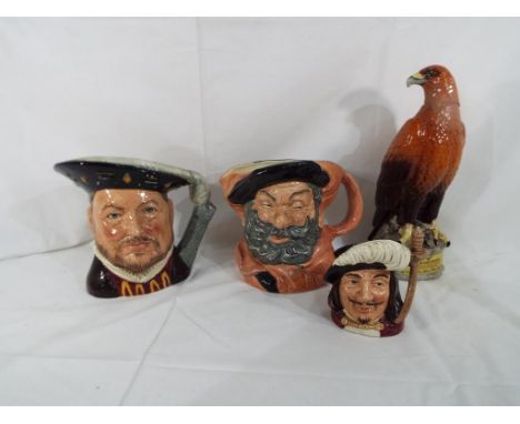 Royal Doulton - three Royal Doulton character jugs comprising D6642 Henry VIII approx 17cm (h), D6287 Falstaff , D6453 Portho