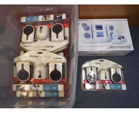 Ten Pod Sound wireless speaker sets, unused retail stock contained in original packaging and a 4Gamers home entertainment cen