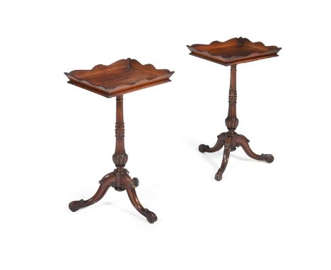 A PAIR OF MAHOGANY TRAY TOP TRIPOD TABLES  IN THE MANNER OF GILLOWS, 20TH CENTURY  75cm high, the tops 43cm wide, 35cm deep  