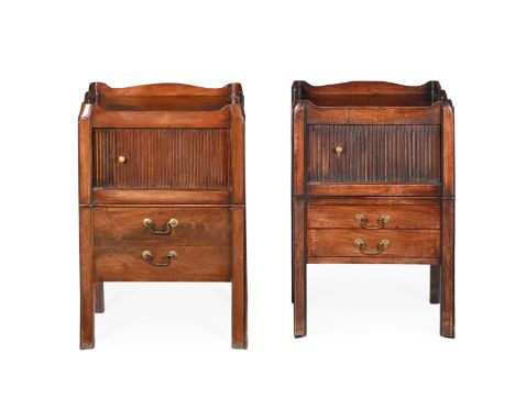 A MATCHED PAIR OF GEORGE III MAHOGANY BEDSIDE COMMODES  CIRCA 1780  Both with sliding tambour doors  each approximately 75cm 