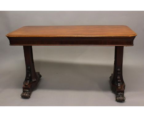 A VICTORIAN MAHOGANY METAMORPHIC DUMB WAITER. The rectangular top with moulded border rising to create a two-shelf dumb waite