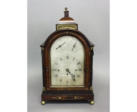 A FINE REGENCY MAHOGANY MUSICAL BRACKET CLOCK BY THOMAS FARR OF BRISTOL. With a silvered dial with Roman numerals and signed 