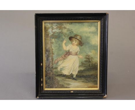 AN EARLY 19TH CENTURY SILKWORK PICTURE OF JOHN FAYNE. The image of a young boy being John Fayne, 11th Earl of Westmorland pai