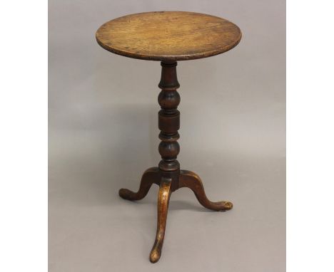 A SMALL LATE 18TH CENTURY TRIPOD TABLE. With a circular top on a turned column with three downsept slender cabriole legs with