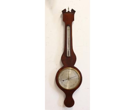 A REGENCY WHEEL MERCURY BAROMETER BY T.ELLISON. With a 20cm silvered dial signed 'T Ellison No. 4 Bath Street' with a spirit 