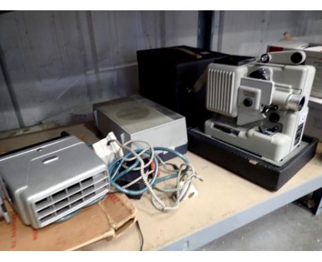 Eumig P8 projector cased with print film projector and miniature Phillips record player. Not available for in-house P&amp;P 