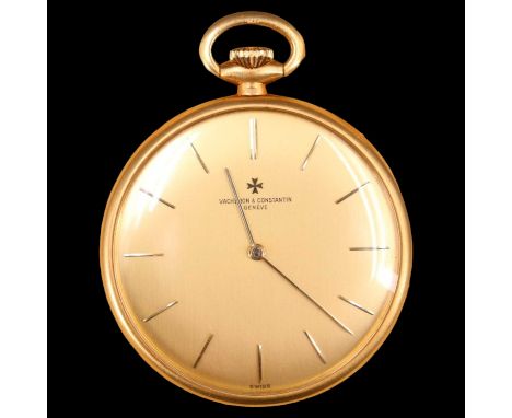 A Vacheron and Constantin 18 K yellow metal pocket watch, having a Swiss 18 jewel crown wound movement numbered 579455, the b