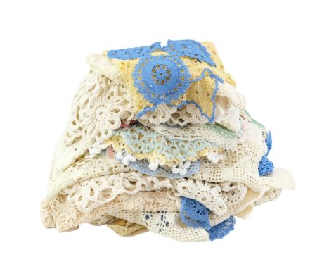 A small quantity of vintage delicate doilies, runners, etc