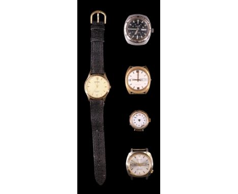 Five wristwatches, comprising a Cronel having a 21-jewel crown-wound movement, a silver 1920s wristlet watch, a Timex, a Vera