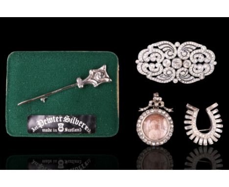 A small group of vintage and contemporary costume jewellery including an early 20th Century paste-set pendant locket