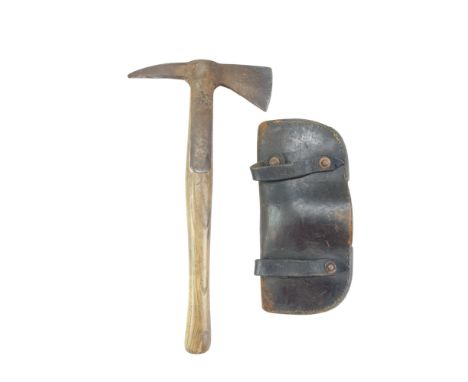 A fire brigade axe and leather belt pouch, circa 1940s