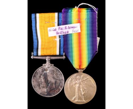 British War and Victory Medals to 15120 Pte R Dixon, Border Regiment