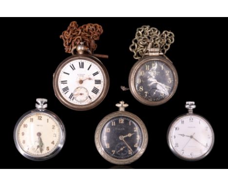 A Victorian silver pocket watch by H Stone of Leeds together with four other pocket watches comprising a Smiths, a Westlock S