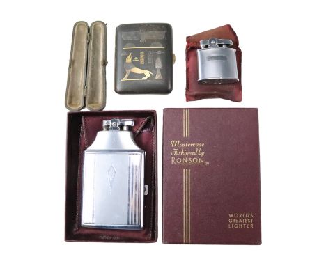 A boxed Ronson Mastercase combination petrol cigarette lighter and case together with another Ronson lighter, a K24 Egyptian 