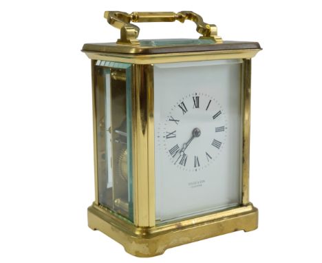 A carriage clock by Oclee & Son of Folkstone, the two-train movement striking the hours on a bell, 20th Century, 15 cm with h