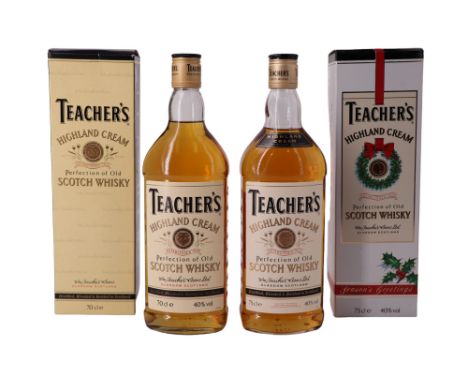 Two boxed bottles of Teacher's Highland Cream Scotch Whisky, 75 and 70 cl