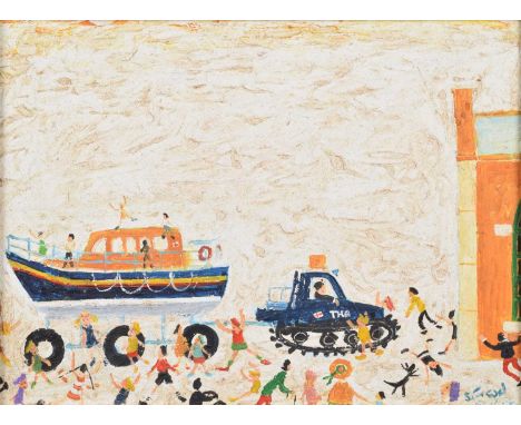 Simeon Stafford (British 1956-) "Towing the Tug" Signed and dated 04.6.4, titled on verso, oil on board.29cm x 39cm (11.5in x