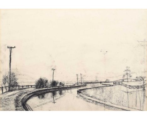 Theodore Major (British 1908-1999) Canal scene with telegraph poles Unsigned, titled on gallery label - 'Henry Donn Gallery, 